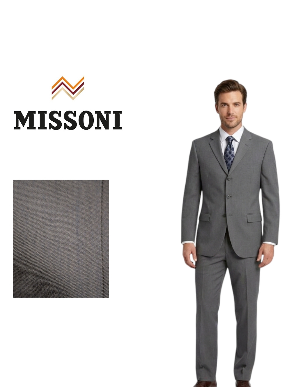 Auth Vintage Missoni Made In Italy 2Piece 3 Button Suit Charcoal and Slate